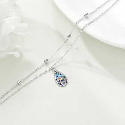 POPLYKE 925 Sterling Silver Double Layered Chain Evil Eye Daisy Sunflower Butterfly Anklets for Women Holiday Beach Crystal Ankle Bracelet Dainty Evil Eye Jewelry - style: Abalone Hummingbird Anklet
