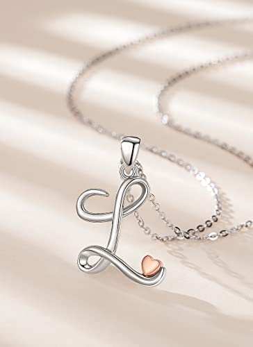 CELESTIA 925 Sterling Silver Initial Necklaces 26 Letter with Rose Gold Heart - 18 Inch Chain - color: L-Initial
