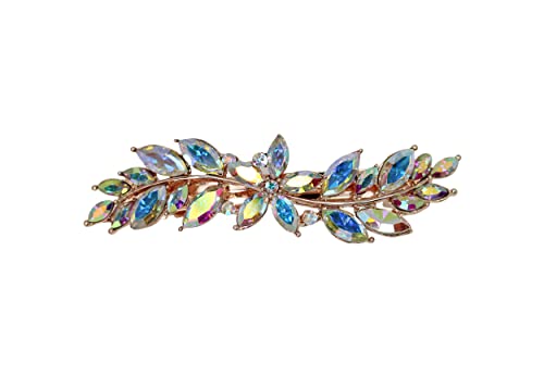 Faship Multicolors AB Rhinestone Crystal Small Floral Hair Barrette Clip - color: AB / Rose gold plated