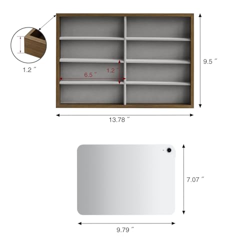 Stratalife 8 Grids Drawer Sunglasses Organizer Tray, Gray Velvet | Stackable Eyeglasses Storage Case with Removable Dividers, Wood Jewelry Display Case for Necklace Bracelet, 13.78x9.5x1.2inch - color: Grey-01