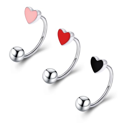 Pingyongchang 16G Cute Heart Snake Bite Jewelry, Lip Rings Snake Bites, Horseshoe Tragus Hoop Jewelry for Lip Piercing, Titanium Septum Daith Tragus Threaded Body Piercing Ring 8mm 10mm 12mm-2PCS - color: Black Pink Red, size: 12mm