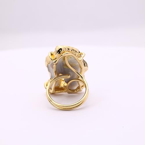 Ring Geode Druzy Slice Unique And Stylish Statement Gold Plated Jewelry Natural Gemstone Stone size 25-35 mm Approximately Adjustable Shank US Scale Size 6-9 - color: Gray, 3