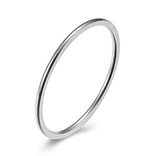 Women's Stainless Steel 1MM Thin Plain Midi Stacking Ring Band Comfort Fit, Size 3 to 10 - color: 1mm Dome - Silver