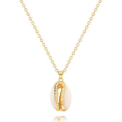 Natural Seashell Shell Scallop Pendant Choker Necklace Adjustable 18K Gold Plated Cable Chain Handmade Jewelry for Women Girls - style: Gold Seashell