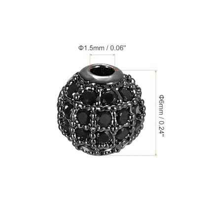 UXcell Round Charm Beads, 8pcs 6mm - Brass, Zircon Beads for DIY Bracelets Jewelry Making (Black - Metallic Black) - color: Metallic Black, size: 6mm