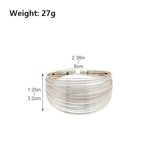 Layered Wire Open Cuff Bracelets for Women Chunky Gold Stacking Statement Bracelets Geometric Lines Minimalist Bangle Trendy Party Wrist Jewelry Gifts - color: Silver