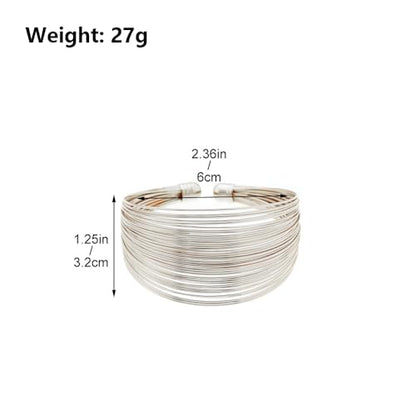 Layered Wire Open Cuff Bracelets for Women Chunky Gold Stacking Statement Bracelets Geometric Lines Minimalist Bangle Trendy Party Wrist Jewelry Gifts - color: Silver
