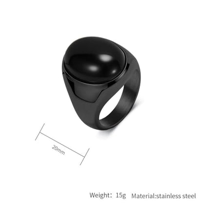 PAURO Men's Stainless Steel Oval Gemstone Signet Rings Minimalist Polish Plain Wedding Band - color: Black Plated Black