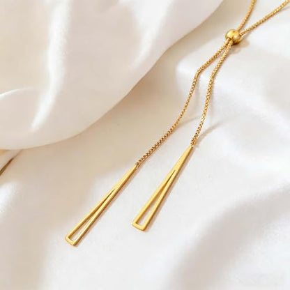 Lariat Gold Necklace for Women, Dainty Long Necklace Gold/Silver Plated Y-Shaped Pendant Necklace, Trendy Drop Necklaces Simple Gold Jewelry Gifts For Women - style: Triangle-Gold