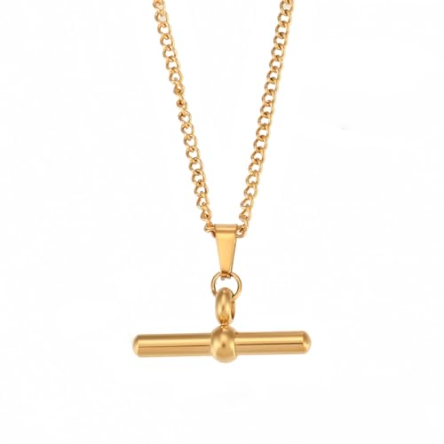 Ailiessy T-Bar Necklace Stainless Steel T-Bar Pendant Necklace for Women Minimalist Jewelry Length 45cm+5cm Chain