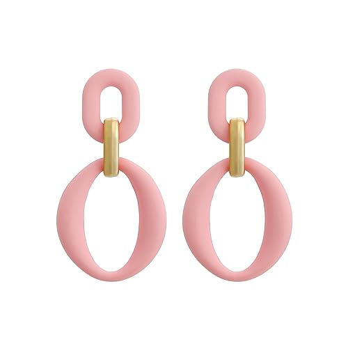 RUOFFETA Acrylic Rectangle Earrings, Fashion Acrylic Square/Oval/Hoop Statement Drop Earrings for Women - color: Pink Oval