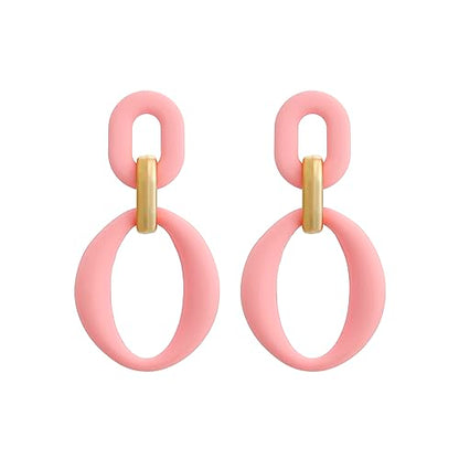 RUOFFETA Acrylic Rectangle Earrings, Fashion Acrylic Square/Oval/Hoop Statement Drop Earrings for Women - color: Pink Oval