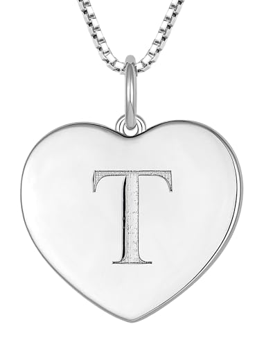 YL Initial Necklace 925 Sterling Silver Square/Round/Heart Letter Pendant A-Z Alphabet Polished Jewelry for Women - color: Letter-T, style: Heart Shaped