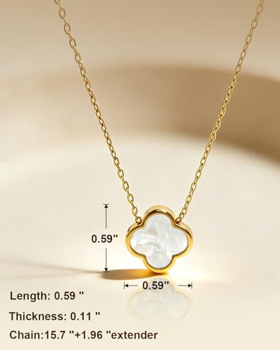 Four Leaf Clover Necklace 18K Gold Plated Necklaces for Women Lucky Flower Pendant Adjustable Link Chain Stainless Steel Dainty Trendy Simple Jewelry Gifts for Women - color: 1G-White