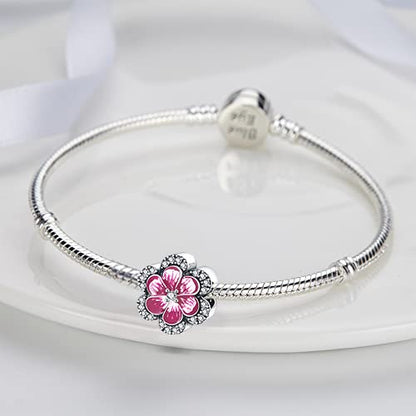 925 Sterling Silver Charms for Bracelets Necklaces Dangle Pendant With 5A Cubic Zirconias Bead Charm for Women DIY Jewelry - style: Red Lucky Flower Charm