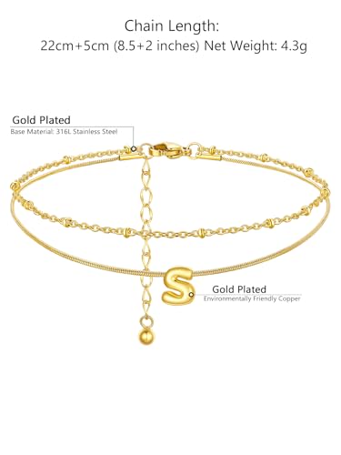 ChainsProMax Initial Ankle Bracelets for Women, Waterproof Anklets Bracelet Adjustable Summer Beach Women Foot Jewelry, Stainless Steel/Gold Plated-Send Gift Box/Letter A-Z - color: Gold Plated-S