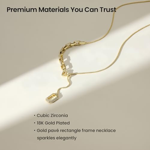 ARSIS Lariat Long Gold Necklace for Women, 18K Gold/Platinum Plated Y-Shaped Drop Dangle Pendant Necklace, Long Adjustable Pull Slider Chain Jewelry Gift for Her - color: Gold-paperclip slider