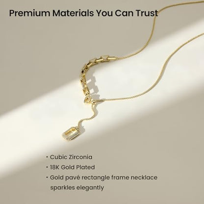 ARSIS Lariat Long Gold Necklace for Women, 18K Gold/Platinum Plated Y-Shaped Drop Dangle Pendant Necklace, Long Adjustable Pull Slider Chain Jewelry Gift for Her - color: Gold-paperclip slider