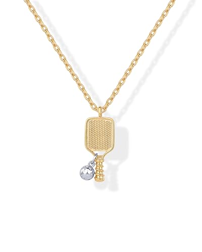 PAVOI 14K Gold Plated Dainty Cubic Zirconia Pendant Necklace for Women | Dot, Elephant, Butterfly, Pineapple, Lock, Knot, Palm Tree, Bow, Smiley Pendant | Layering Chain Necklaces - style: Pickleball Racket