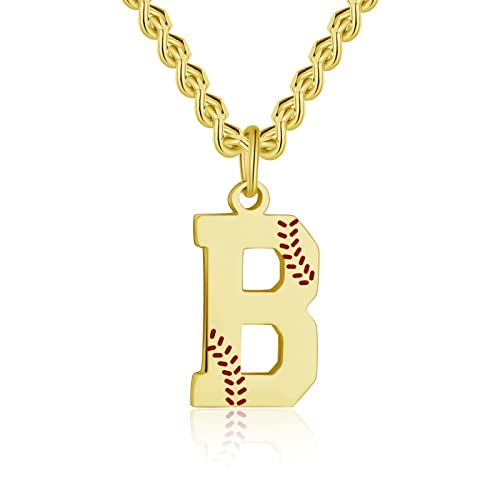 AIAINAGI Baseball Initial A-Z Letter Necklace - Men's Baseball Charm Pendant in Stainless Steel Silver Chain, 22inch Personalized Gift - style: B Letter