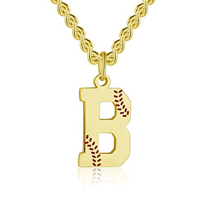 AIAINAGI Baseball Initial A-Z Letter Necklace - Men's Baseball Charm Pendant in Stainless Steel Silver Chain, 22inch Personalized Gift - style: B Letter