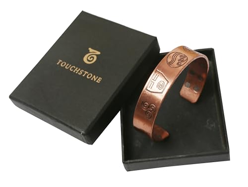 Touchstone magnetic copper bracelets for men women in gift box, engraved | 100% pure solid real adjustable bangle bracelet cuff jewelry; 12X ultra strength with 3500 gauss neodymium magnets; - style: Elements Of Life