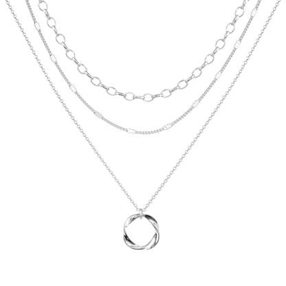OGD Layered CZ Rondelle Pendant Necklaces for Women, 14K Gold Plated Trendy Mariner Chain Dainty Circle Rondelle Pendant Choker Necklace for Women Two-Toned Cubic Zirconia Gold Necklace - color: 3PCS-Circle-Silver