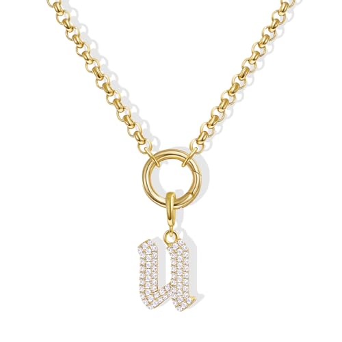 KissYan Custom Charm Necklaces for Women, 14K Gold Plated Initial Letter Pendant Box Chain Necklace Dainty Jewelry Gift - style: Gold U
