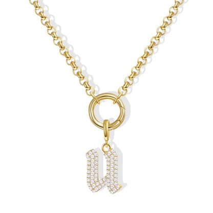 KissYan Custom Charm Necklaces for Women, 14K Gold Plated Initial Letter Pendant Box Chain Necklace Dainty Jewelry Gift - style: Gold U