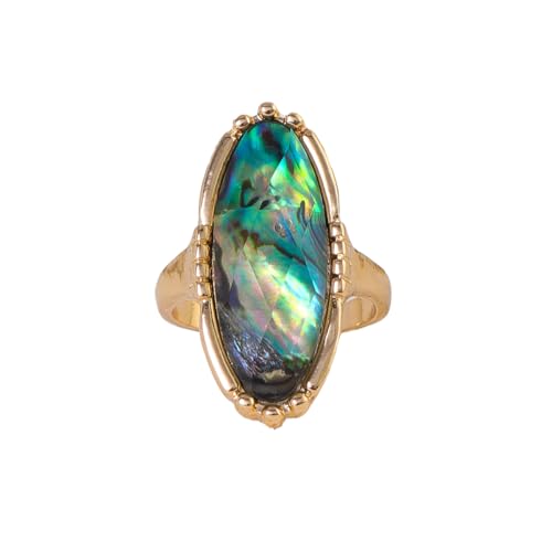 PLOUTOS Elegant Vintage Oval stone Statement Ring for Women Gold Tone Beaded Edge Cocktail Style Gift Party Jewelry Fashion Glamorous - color: Gold A