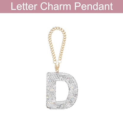 MECCANIXITY Bling Car Letter Charm, Initial D Letter Interior Car Rear View Mirror Decoration Hanging Crystal Ornaments for Women Bags Water Cup DIY Craft, Silver - style: Letter D