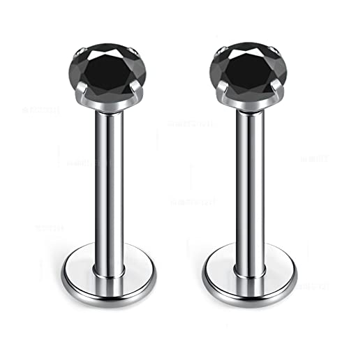 BelezaDosas G23 Titanium Labret Studs Threadless 16G Lip Rook Lobe Tragus Helix Cartilage Push Back Earring Piercing Jewelry - style: 1 pair Black