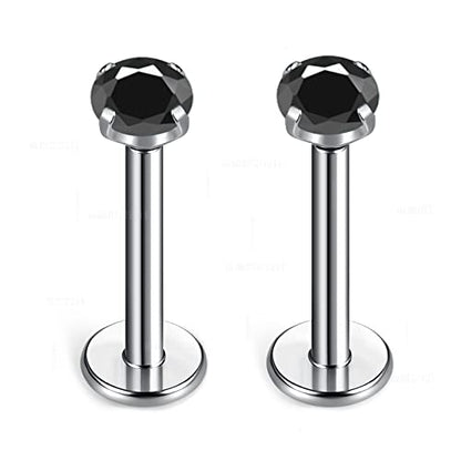 BelezaDosas G23 Titanium Labret Studs Threadless 16G Lip Rook Lobe Tragus Helix Cartilage Push Back Earring Piercing Jewelry - style: 1 pair Black