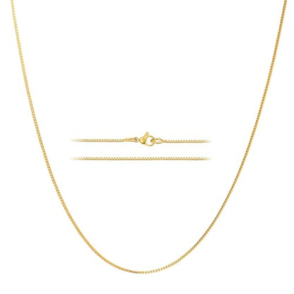 KISPER Gold Box Chain Necklace for Women, 24K Plated, Thin Dainty Layering | 1.2mm, 14-36 in, stainless steel, non-tarnish, waterproof, hypoallergenic, nickel-free, lobster clasp