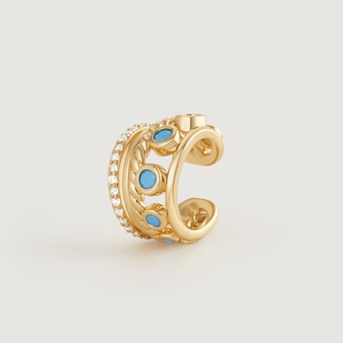 Ear Cuff Earrings for Women 14K Gold Plated Created Turquoise Cubic Zirconia Sparkling Boho Hollow Huggie Ear Cuffs Non Piercing | Clip On Cartilage | Single - color: Turquoise Trio