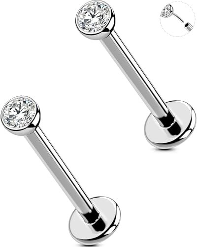 2Pcs Silver 20G/18G/16G Threadless Nose Stud Flat Back Earrings 316L Surgical Steel CZ Daity Nose Helix Cartilage Tragus Conch Labret Medusa Monroe Piercing Jewelry-Multiple Sizes & Gauges - size: 2PCS, 16g 10mm, 3mm CZ