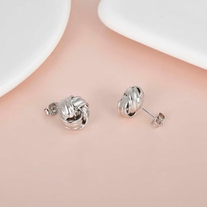 Love Knot Stud Earrings for Women Gold Plated Knot Earrings Geometric Twisted Statement Earrings Trendy Jewelry - color: Silver 12mm Knot