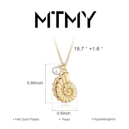 MTMY Gold Starfish Necklace 14K Gold Plated Shell Conch Ocean Pendant Necklace for Women Beach Summer Jewelry - style: pearl conch