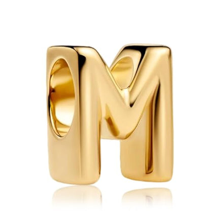 Gold Letter Charms A-Z for Bracelets 925 Sterling Silver Alphabet Initial Charms Beads Jewelry Gifts for Women - color: M