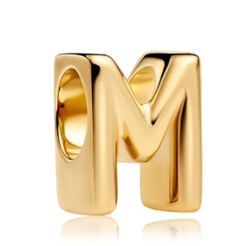 S925 A-Z Bead Charms,Initial Letter Alphabet, 14K Gold Plated, for Bracelet Necklace, Gift for Mothers Nurses Day Graduation Birthday Anniversary, for Girlfriend Family Friend, for Pandora - style: M