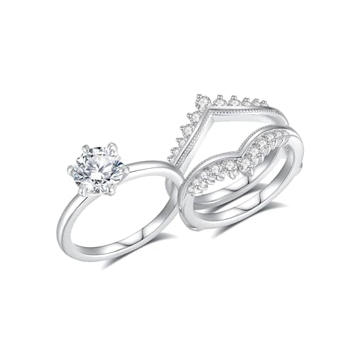 Moissanite Wedding Ring Set for Women D Color VVS1 Moissanite Engagement Rings 925 Sterling Silver Palladium and Rhodium Plated Promise Ring with Certificate - color: 2CTTW(1.5CT Center)