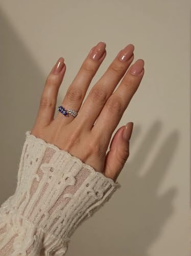 Adjustable Open Leaf & Vine Ring with Gemstone & Diamond | Cuff Deco Ring for Women Men | Adjustable Cuff Vine Leaf Deco Rings - color: Silver Blue