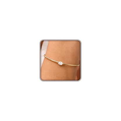 Gold Cuff Bracelets for Women, 14K Gold Plated Dainty Open CZ Cuff Bracelet Adjustable Stackable Open Bangle Bracelet Birthday Jewelry Gift for Her - color: Oval CZ-Gold