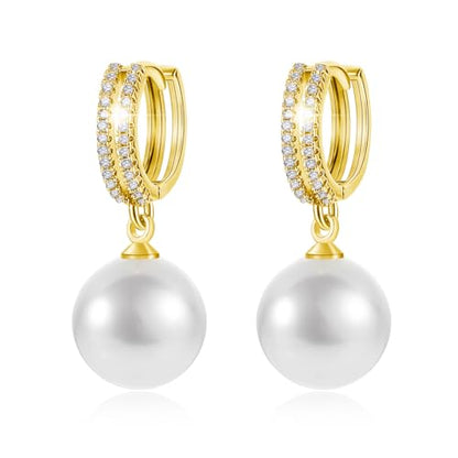 Pearl Earrings for Women 14K Gold Plated Hypoallergenic Pearl Earrings 5A Cubic Zirconia Dangle Earrings Elegant Jewelry - color: 4-Gold