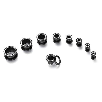 WBRWP 2pcs Hollow Gold Stainless Steel with Zircon Ear Plugs Tunnels - Ear Expander - Ear Gauges Stretcher Body Piercing Jewelry 8g-5/8 - color: Black with clear CZ