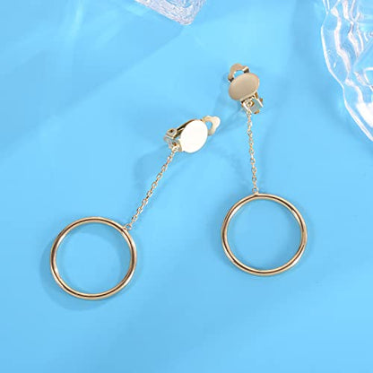 1 inch Hoop Dangle Style Clip On Earrings for No Pierced Ears - color: gold