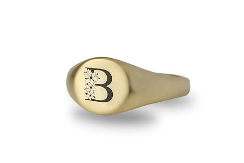 Personalized Name Initial Ring - Engraved Custom Letter Jewelry - Delicate Round Signet Christmas Gift