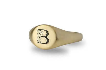 Personalized Name Initial Ring - Engraved Custom Letter Jewelry - Delicate Round Signet Christmas Gift