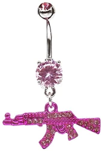 Fashion Dangle Navel Ring Clear Gem Gun Belly Button Ring Body Piercing Jewelry for Women Belly Piercing - color: Pink