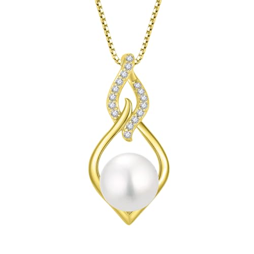 STARCHENIE 925 Sterling Silver Infinity Pearl Necklace for Women | 8mm Freshwater Cultured Pearl, 925 Sterling Silver 18"+2" Chain, Christmas Mother's Day Jewelry Gift for Mom, Sister, Friend - color: Gold